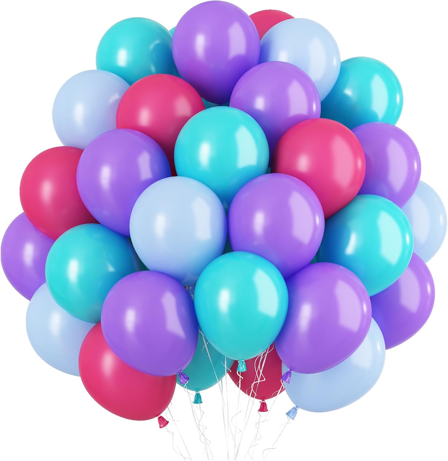 Globos morados y azules y rosados, 50 paquetes de globos de sirena de 12 pulgadas, globos de látex para helio, para niñas, baby shower, fiesta de