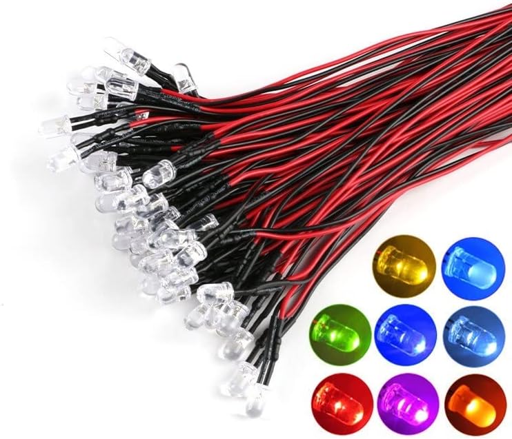 XMGKMN 10 luces LED F3 F5 de 0.118 in 0.197 in 7.9 in precableadas blanco, rojo, verde, azul, amarillo, UV RGB, lámpara de diodo de decoración