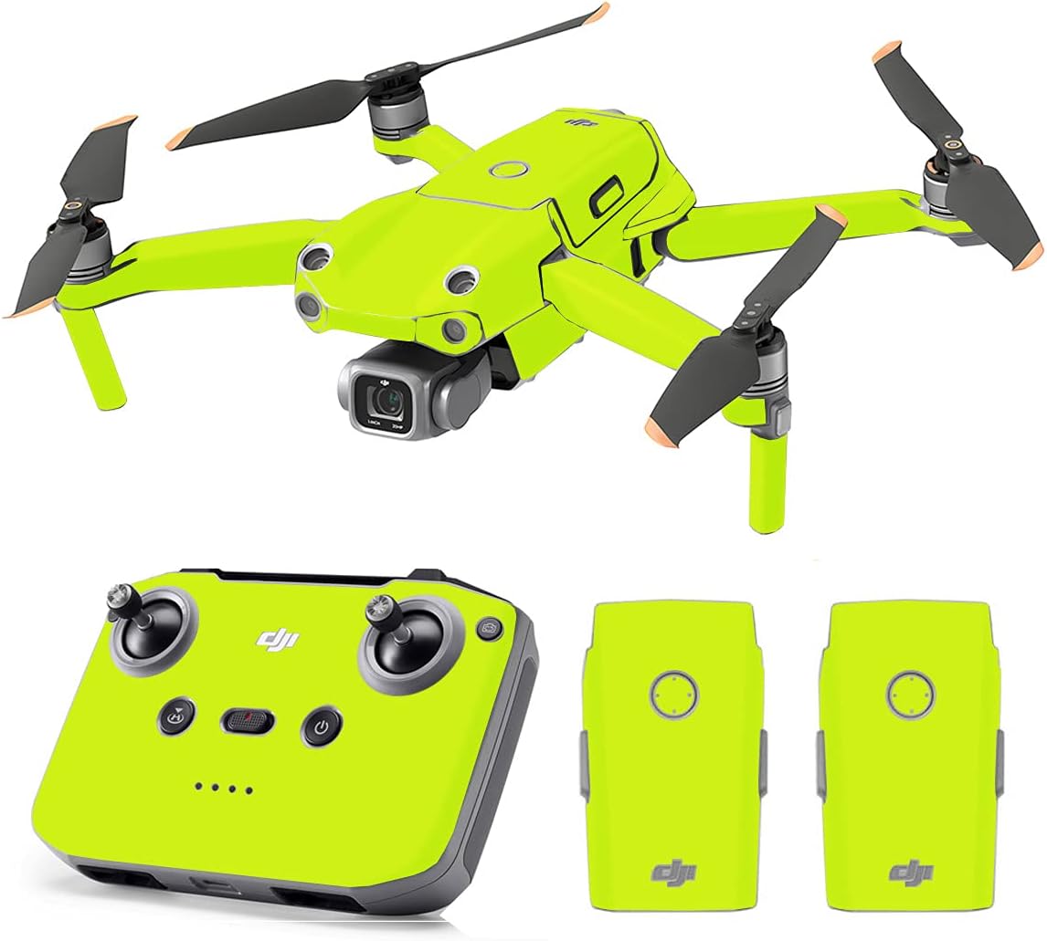 SopiGuard Skin for DJI Mavic Air 2s – Juego completo de calcomanías de vinilo de precisión + controlador + 3 fundas de batería (amarillo neón)