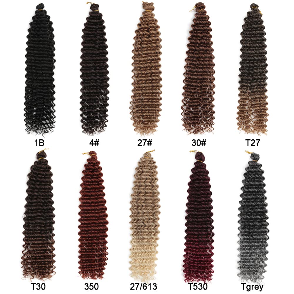 Pelo de ganchillo profundo de 22 pulgadas, 5 paquetes de extensiones de cabello sintético rizado trenzado (22 pulgadas, T530)