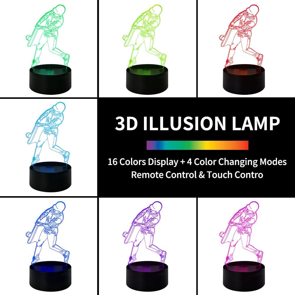 Luz nocturna de béisbol con ilusión 3D para niños, 7 colores cambiantes USB alimentada con interruptor táctil o control remoto, juguetes regalos de