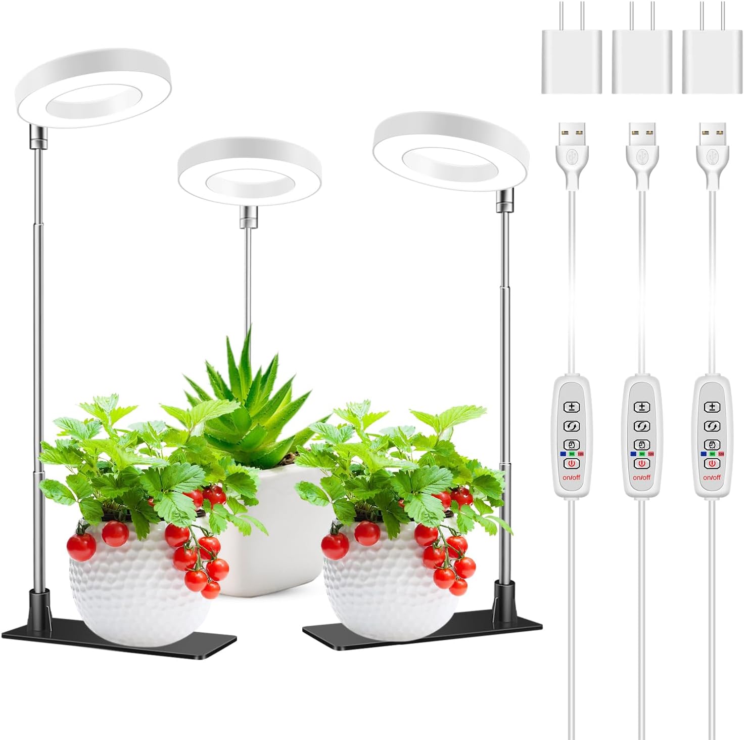 Luces de cultivo para plantas de interior, 48 luces LED de espectro completo para plantas de interior, lámpara de cultivo ajustable en altura con