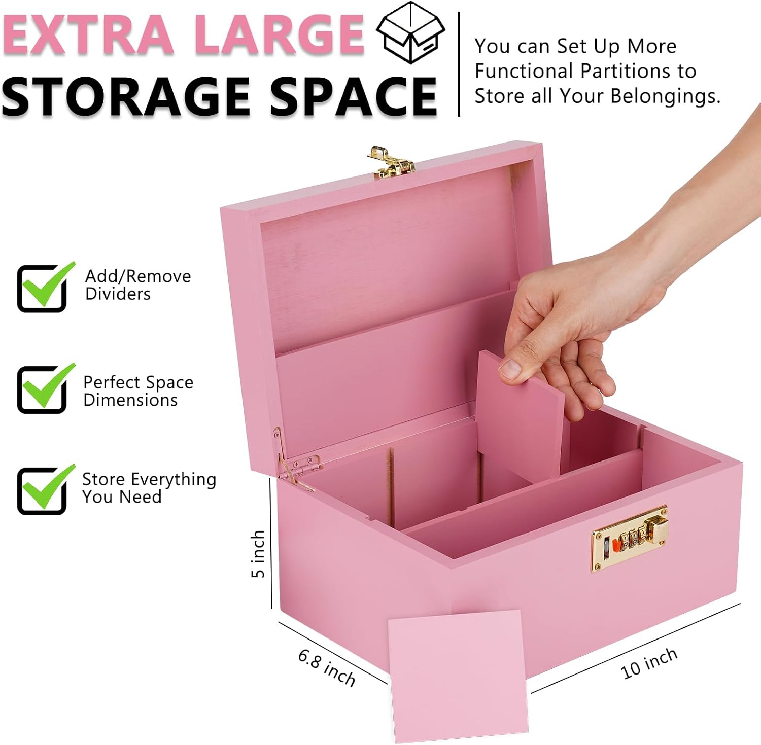 OZCHIN Caja de bambú grande con cerradura de combinación Caja decorativa para almacenamiento de almacenamiento con cerradura para el hogar Caja de