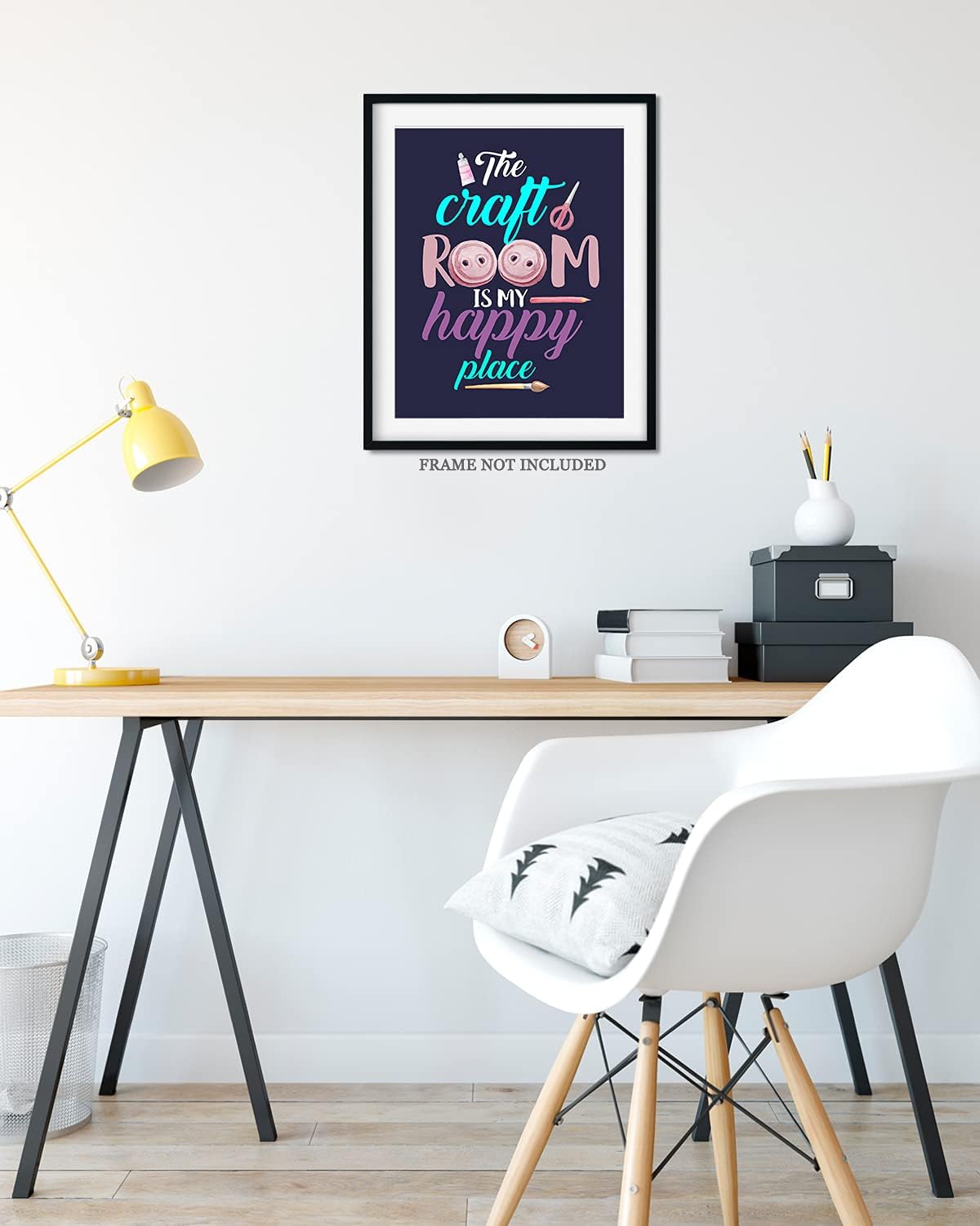 Govivo The Craft Room Is My Happy Place – Una bonita decoración de pared para sala de manualidades con un fondo azul oscuro, obra de arte sin marco