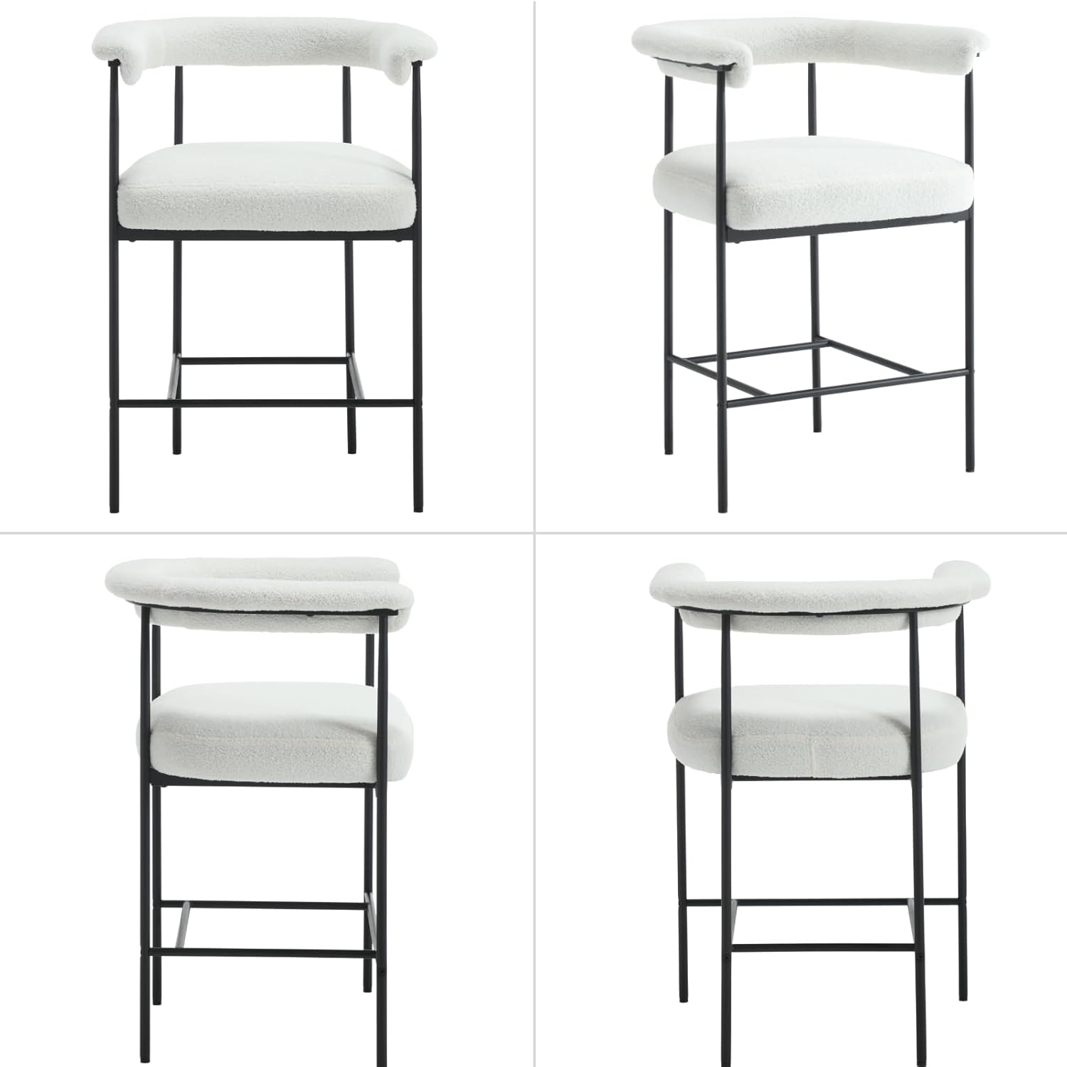 Juego de 2 taburetes de bar modernos, de 26 pulgadas, tapizados de tela sherpa, sillas de bar con respaldo abierto, patas de metal para cocina,