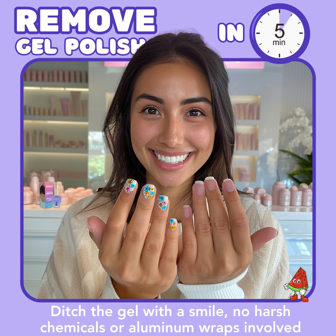 ANNIC Removedor de esmalte de uñas de gel de acción rápida, no tóxico, sin acetona, suave e hidratante para uñas, elimina acrílico, inmersión, goma