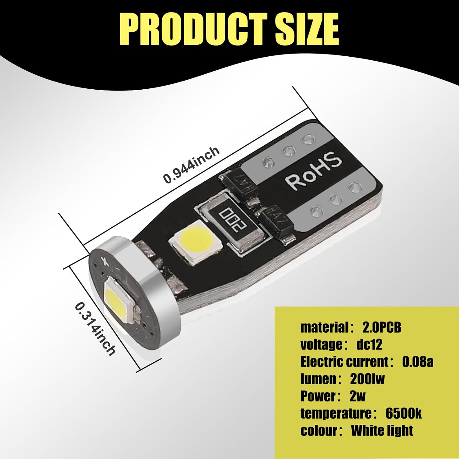 ZKFAR 10 bombillas LED para automóvil, T10-3030-3SMD de ancho, luces de lectura de 0.9 x 0.3 pulgadas, luces de matrícula, luces de automóvil