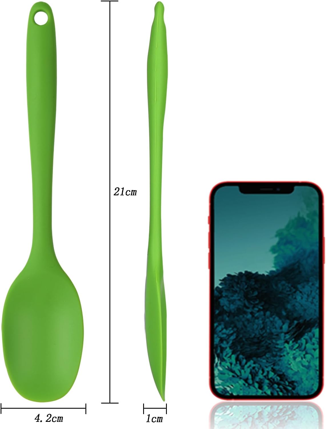 KUSCOR 4 cucharas de silicona para mezclar, 8.3 pulgadas8.3 in, cuchara de silicona antiadherente resistente al calor, diseño de una pieza, cuchara