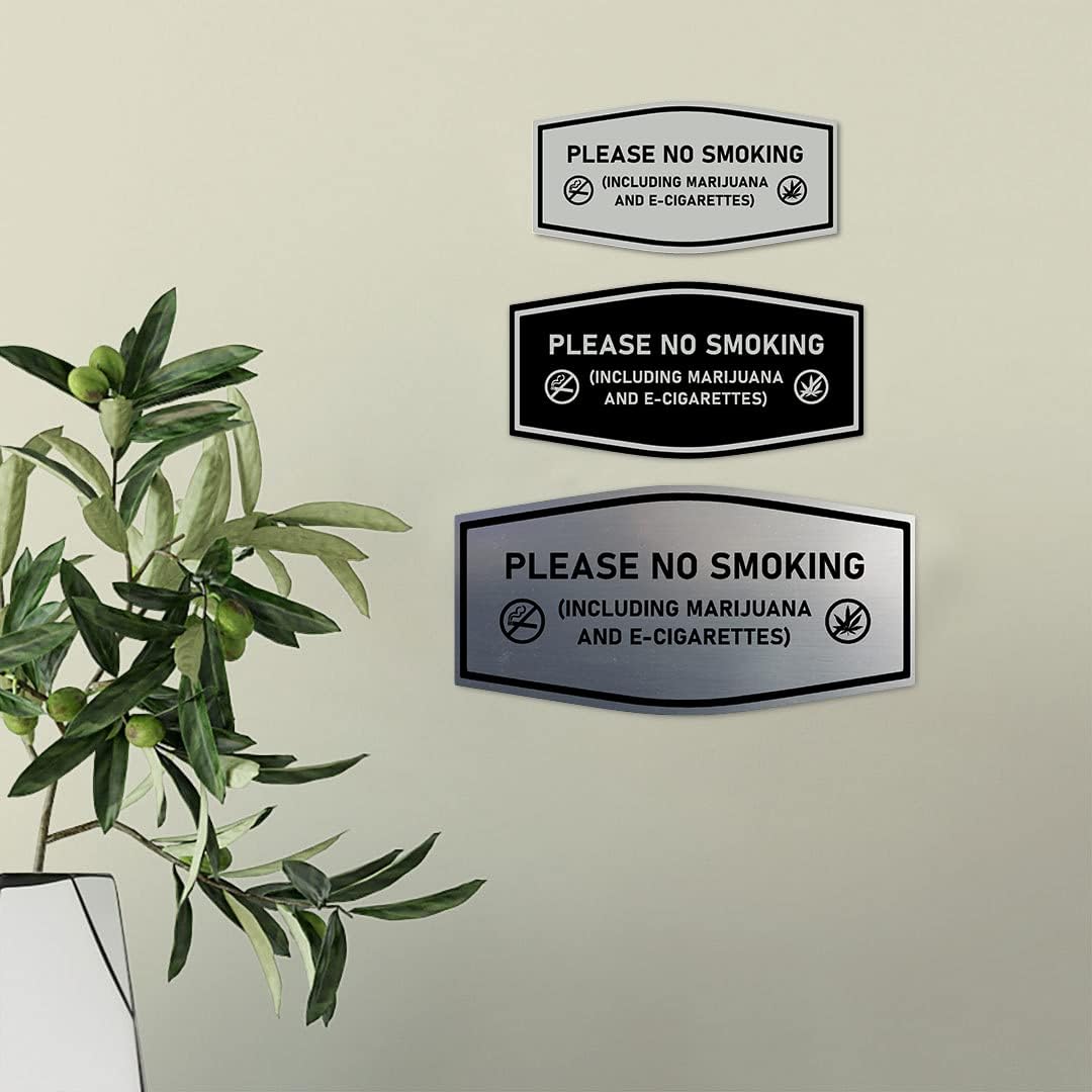 Signs ByLITA Fancy Please NO SMOKING (incluyendo marihuana y cigarrillos electrónicos) Letrero (oro cepillado) – Grande
