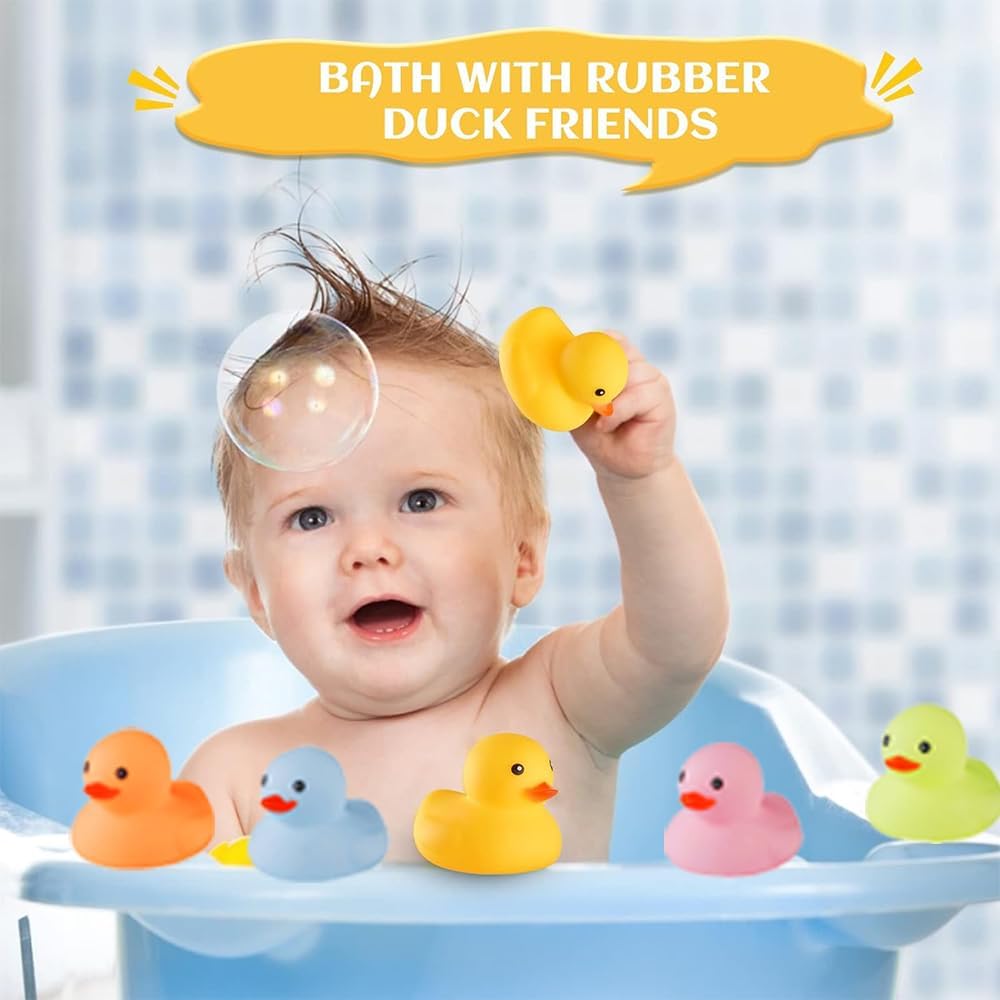 50 piezas de mini pato de goma multicolor de baño, chirridos y flotadores, pequeños patos de colores a granel, regalos de cumpleaños, incentivos