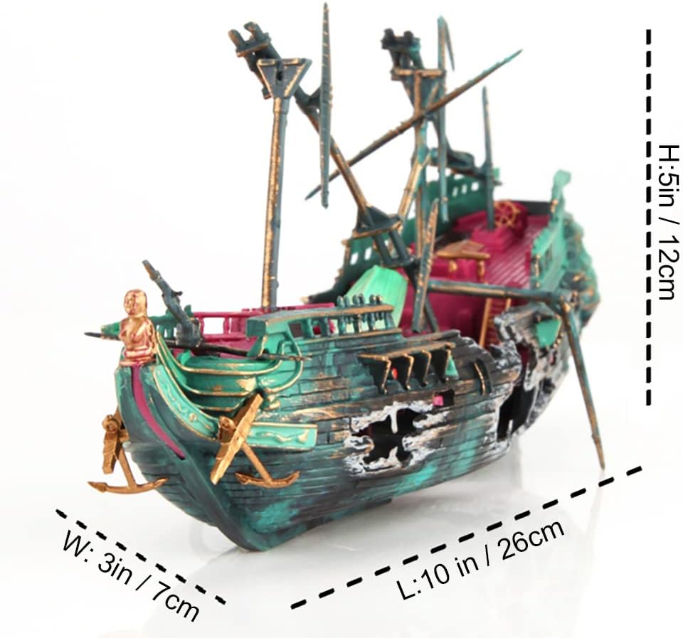 Decoraciones de naufragios para acuario, adorno de barco hundido de burbujas de aire, decoración de aireación de acción de aire para pecera