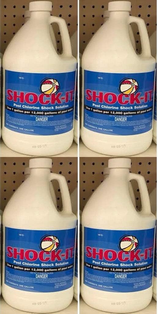 Shock It – Choque líquido de cloro para piscina de 4 galones – Grado comercial 12.5% de fuerza concentrada – 1 caja