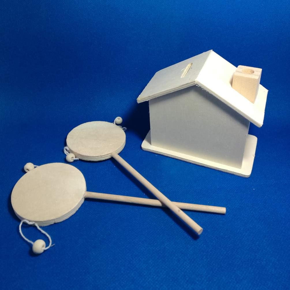 EXCEART Juguete para bebé, 6 piezas de sonajero musical de madera, sin terminar, tambor de madera, esquina redonda, artesanía, tambor de agitación,