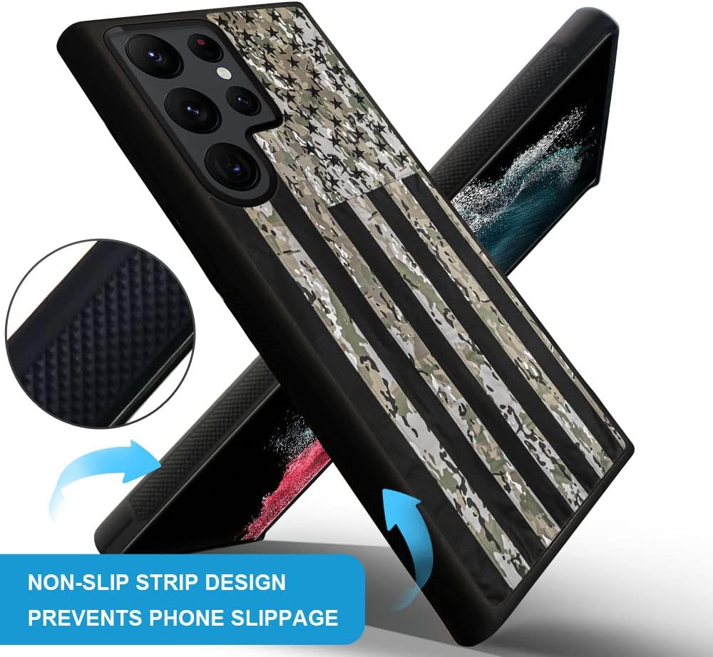 DJSOK Funda compatible con Samsung Galaxy S22 Ultra, diseño clásico de bandera de camuflaje y funda protectora de silicona suave