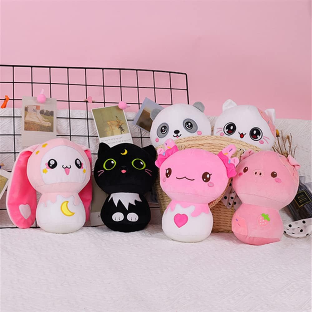 Peluche de hongo de 8 pulgadas, animal de peluche de gato negro, bonita almohada de peluche, para regalos adecuados para niñas y niños (gato negro