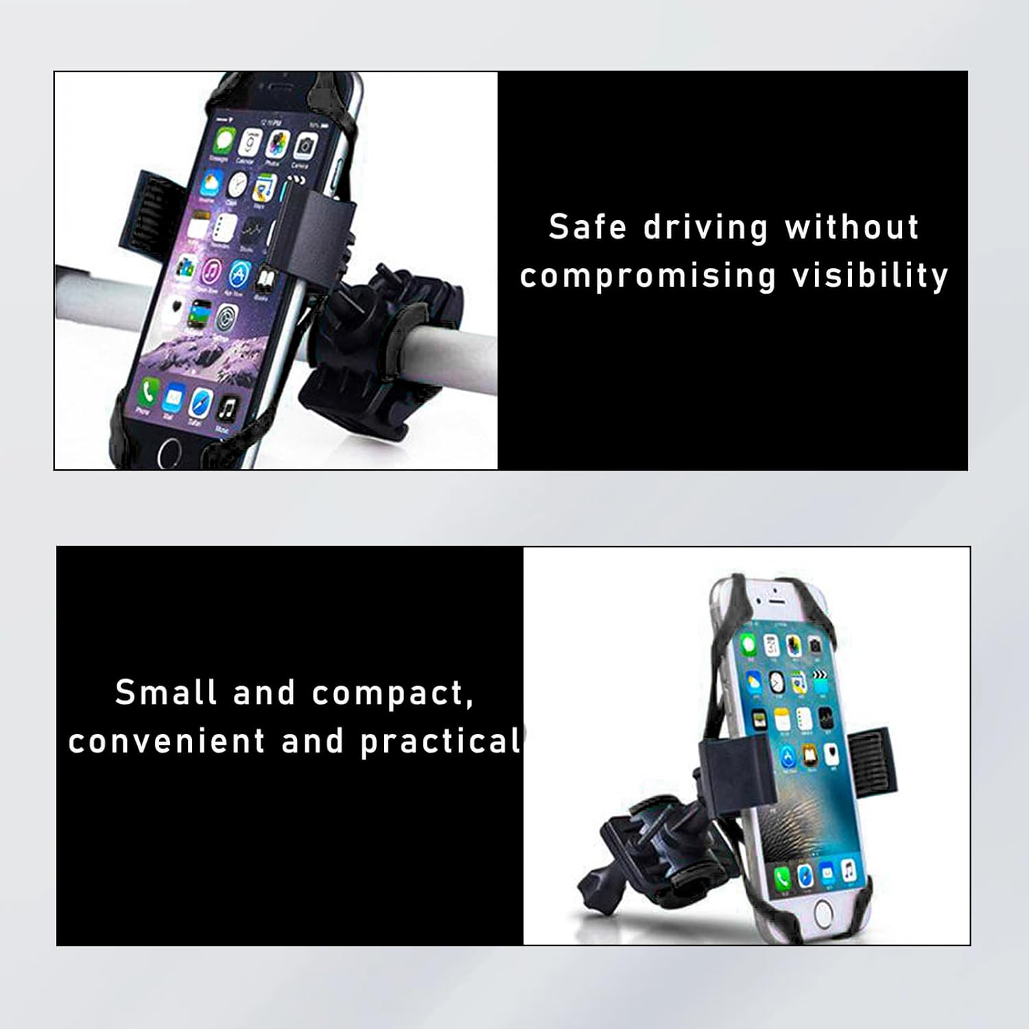 Soporte de teléfono para bicicleta, soporte de motocicleta ajustable giratorio de 360, soporte universal antivibraciones para teléfono celular,