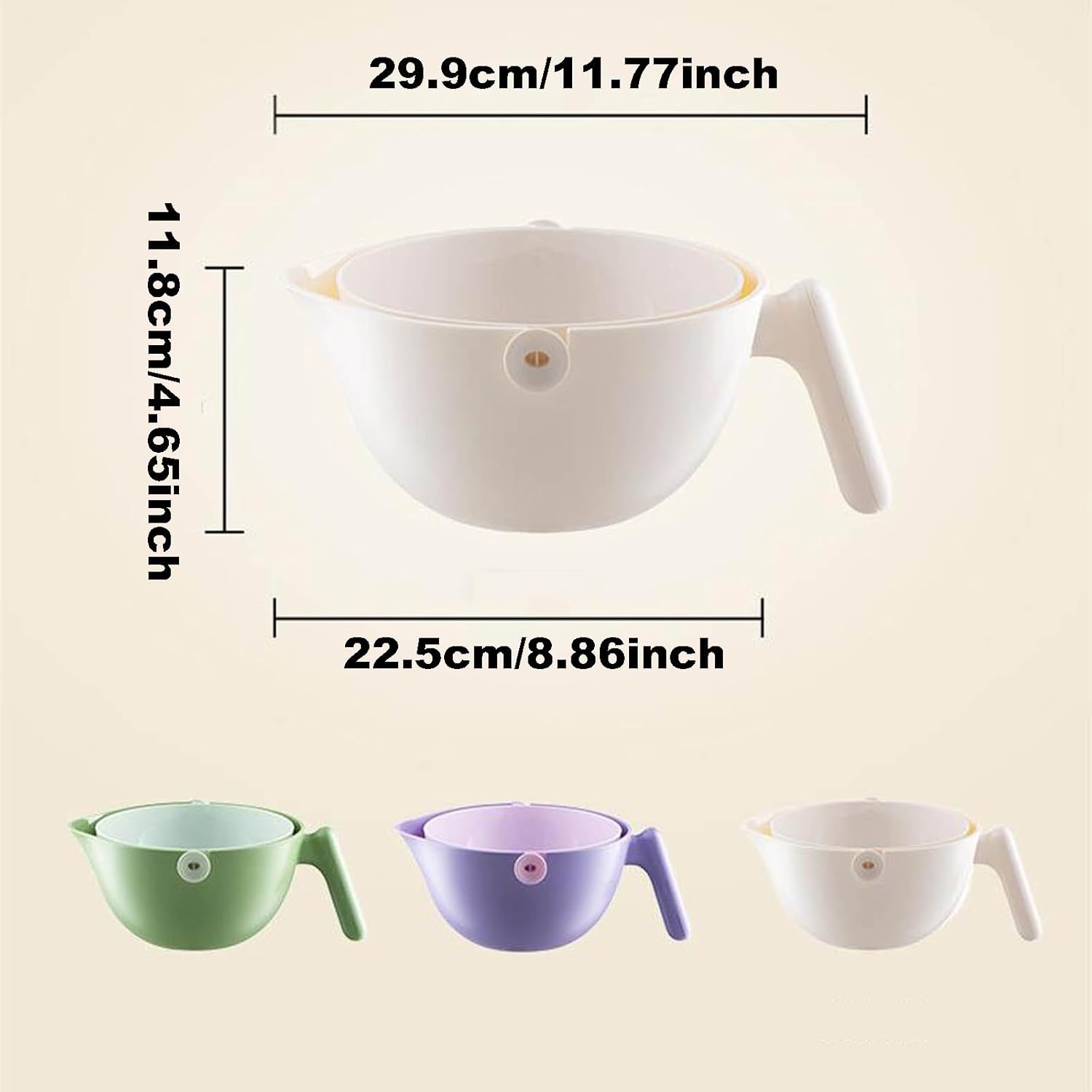 Juego de colador de cocina 2 en 1, colador de limpieza giratorio para verduras y frutas con asa, para frutas, verduras, pasta, fideos, cesta de