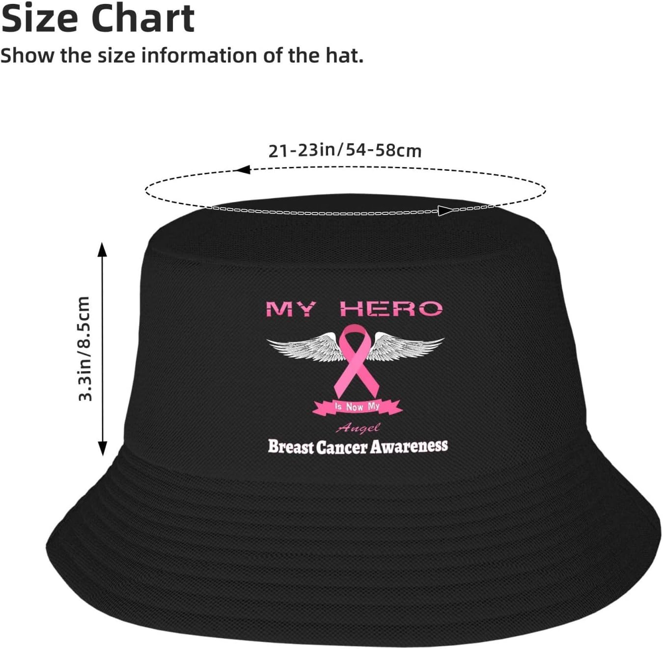 My Hero is Now My Angel – Sombrero de pescador para concientización sobre el cáncer de mama de doble tejido para mujereshombres, sombrero de
