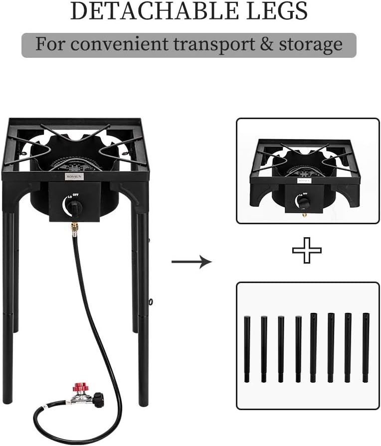 Bonnlo Estufa de gas de propano portátil para exteriores, quemador de hierro fundido resistente con patas de soporte desmontables para cocinar en
