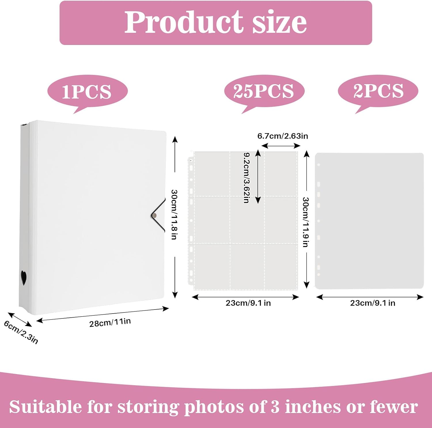 Carpeta minimalista A4 para tarjetas fotográficas con 25 páginas, 9 bolsillos interiores de un solo lado y 2 divisores sin ácidos con 225 bolsillos