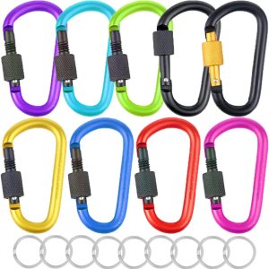 H&W 9 clips de mosquetón pesados de 3 pulgadas con puerta de tornillo, anillo en D de aluminio para llavero, gancho para uso al aire libre, con H&W 9 clips de mosquetón pesados de 3 pulgadas con puerta de tornillo, anillo en D de aluminio para llavero, gancho para uso al aire libre, con