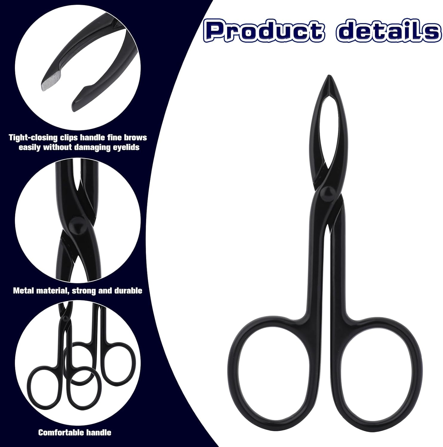 2 pinzas con mango de tijera, punta recta, pinzas para cejas en forma de pinzas para depilación facial (negro y negro)