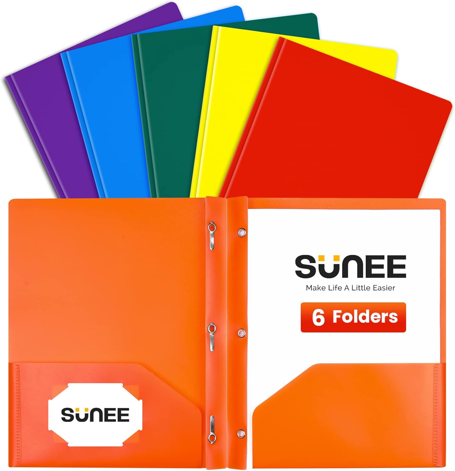 SUNEE Carpetas de plástico de 3 puntas con bolsillos (paquete de 6, colores surtidos) 2 carpetas de bolsillo con cierres, bolsillos de plástico