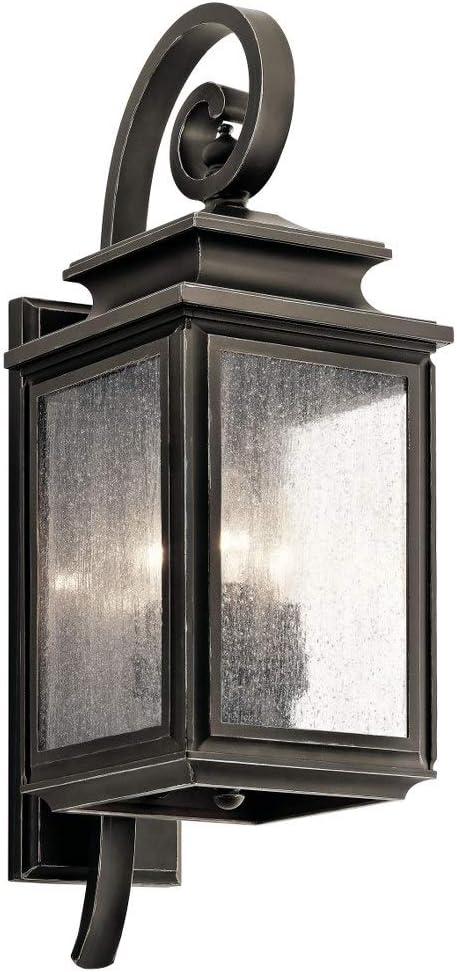 Kichler Wiscombe Park – Lámpara de pared para exteriores de 21.75 pulgadas, 3 luces, con vidrio sembrado transparente, bronce Olde