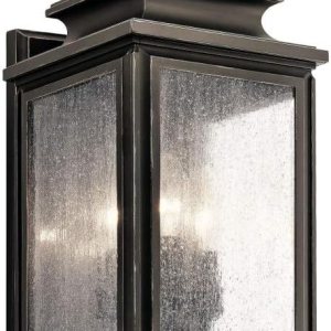 Kichler Wiscombe Park – Lámpara de pared para exteriores de 21.75 pulgadas, 3 luces, con vidrio sembrado transparente, bronce Olde Kichler Wiscombe Park – Lámpara de pared para exteriores de 21.75 pulgadas, 3 luces, con vidrio sembrado transparente, bronce Olde