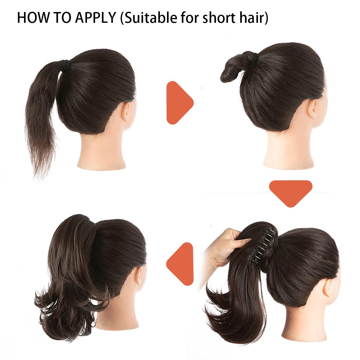 shufang Extensión de cola de caballo corta con clip de garra, cordón de sujeción de mandíbula falsa, pieza de cabello ondulado, cola de caballo