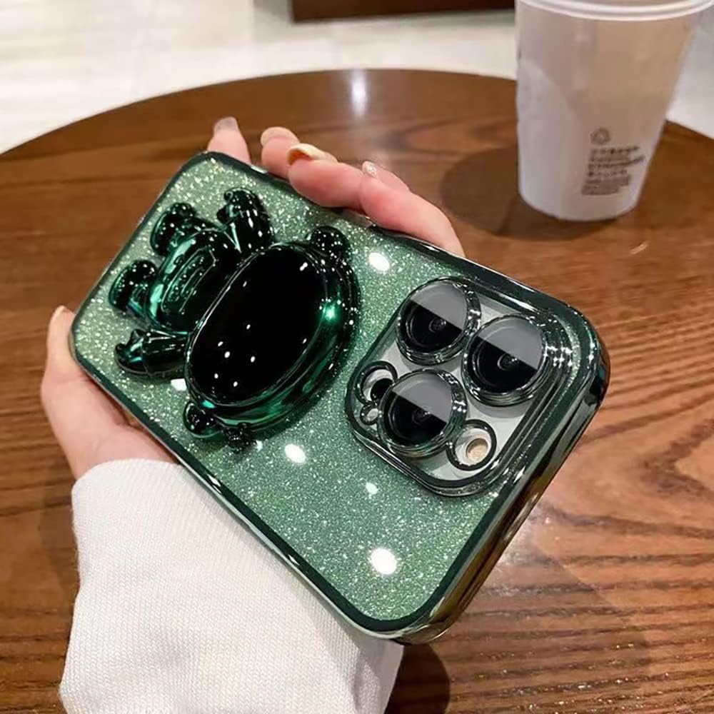 Roemary Funda con soporte oculto de astronauta para iPhone 15 Pro Max, color verde, funda con soporte plegable de astronauta con protector de