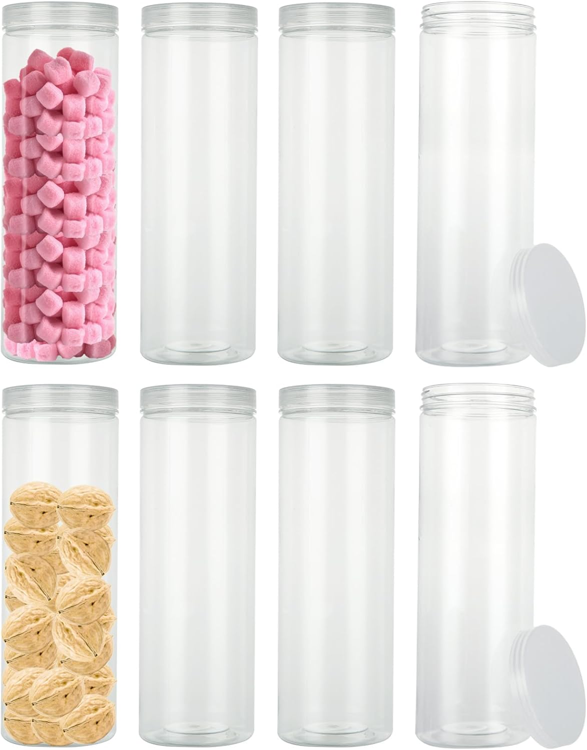 Paquete de 8 tarros de plástico transparente con tapas de 46 onzas46.0 fl oz, vacíos, redondos, de apertura ancha, con tapas de rosca para el hogar,