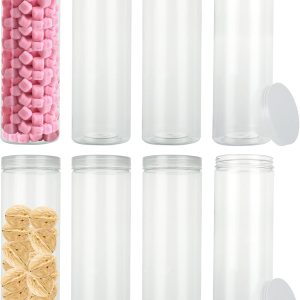 Paquete de 8 tarros de plástico transparente con tapas de 46 onzas46.0 fl oz, vacíos, redondos, de apertura ancha, con tapas de rosca para el hogar, Paquete de 8 tarros de plástico transparente con tapas de 46 onzas46.0 fl oz, vacíos, redondos, de apertura ancha, con tapas de rosca para el hogar,