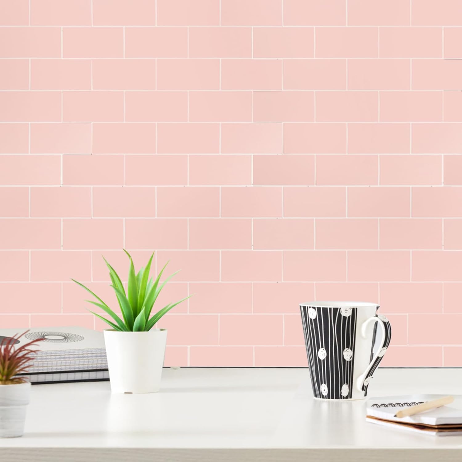 10 hojas de azulejos en muro con adhesivo enmarcado en azulejos de pared para cocina, baño, chimenea, caravanas y más (11.9 x 12.2 pulgadas, rosa