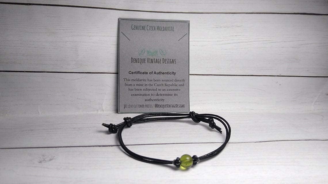 Real 6MM or 8MM Moldavite Bead on Stainless Steel-Copper-Bronze-Niobium-Black Iron-Gold-Rose Gold-Titanium Wire on a Leather or Waxed Cord