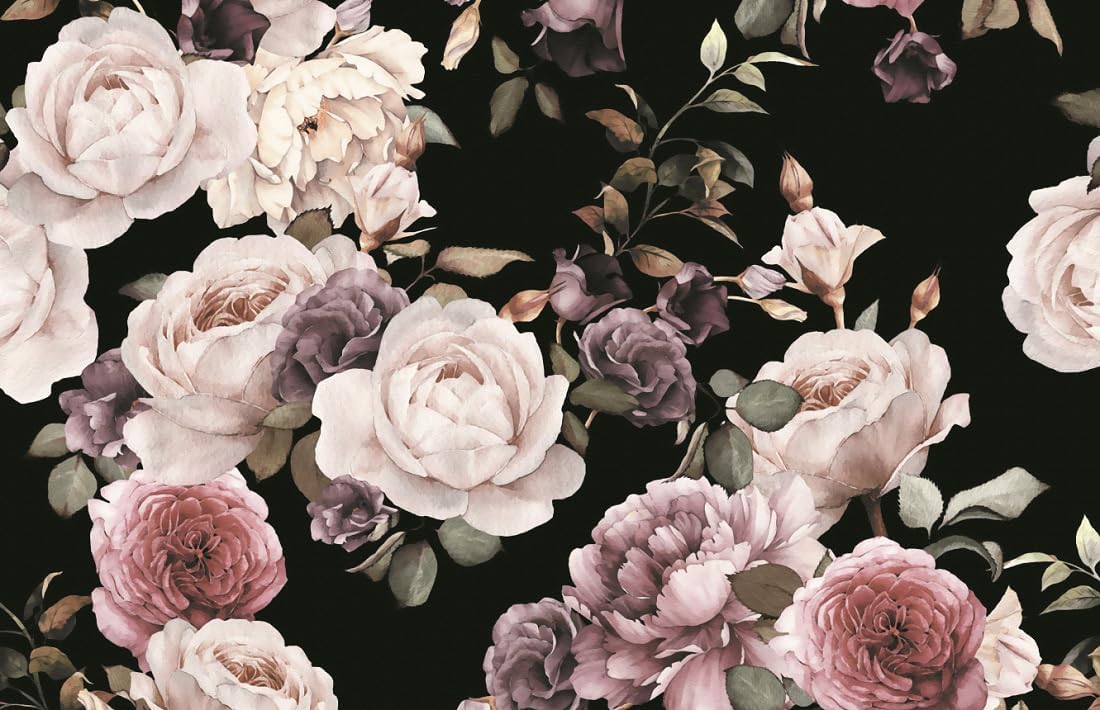 Papel tapiz vintage 3D pintado a mano con rosas blancas y negras, papel tapiz floral, póster de pared para sala de estar, dormitorio, habitación de