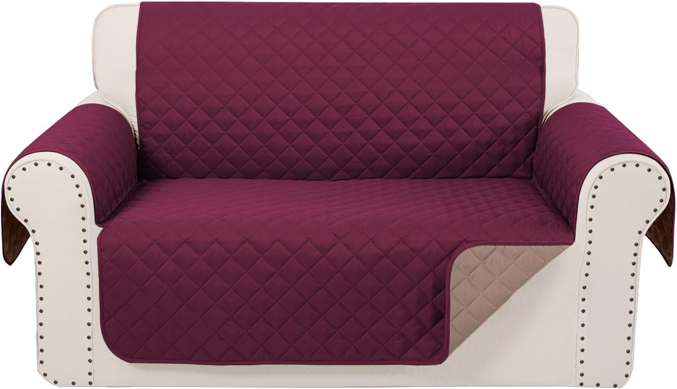 Reversible Loveseat Sofa Covers Couch Cover Furniture Protector(Loveseat Small,BurgundyCamel)