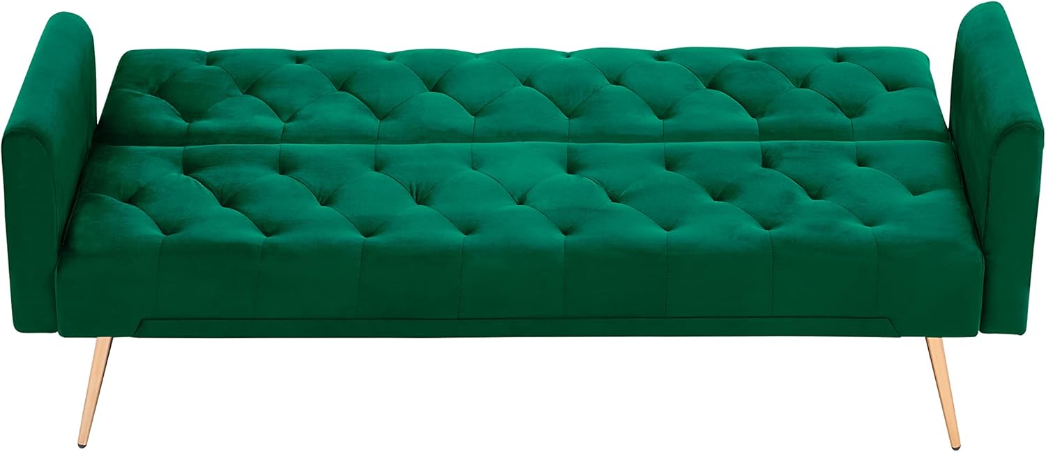 Comfy – Futón tapizado de terciopelo plegable para dormir, sofá biplaza convertible con 2 almohadas, sofá copetudo de 71 pulgadas y sofás con patas