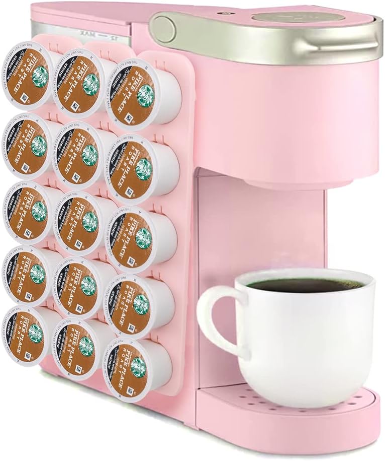Soporte para cápsulas de café K Cup, organizador de almacenamiento lateral y boca arriba, perfecto para mostradores pequeños (rosa, paquete de 3