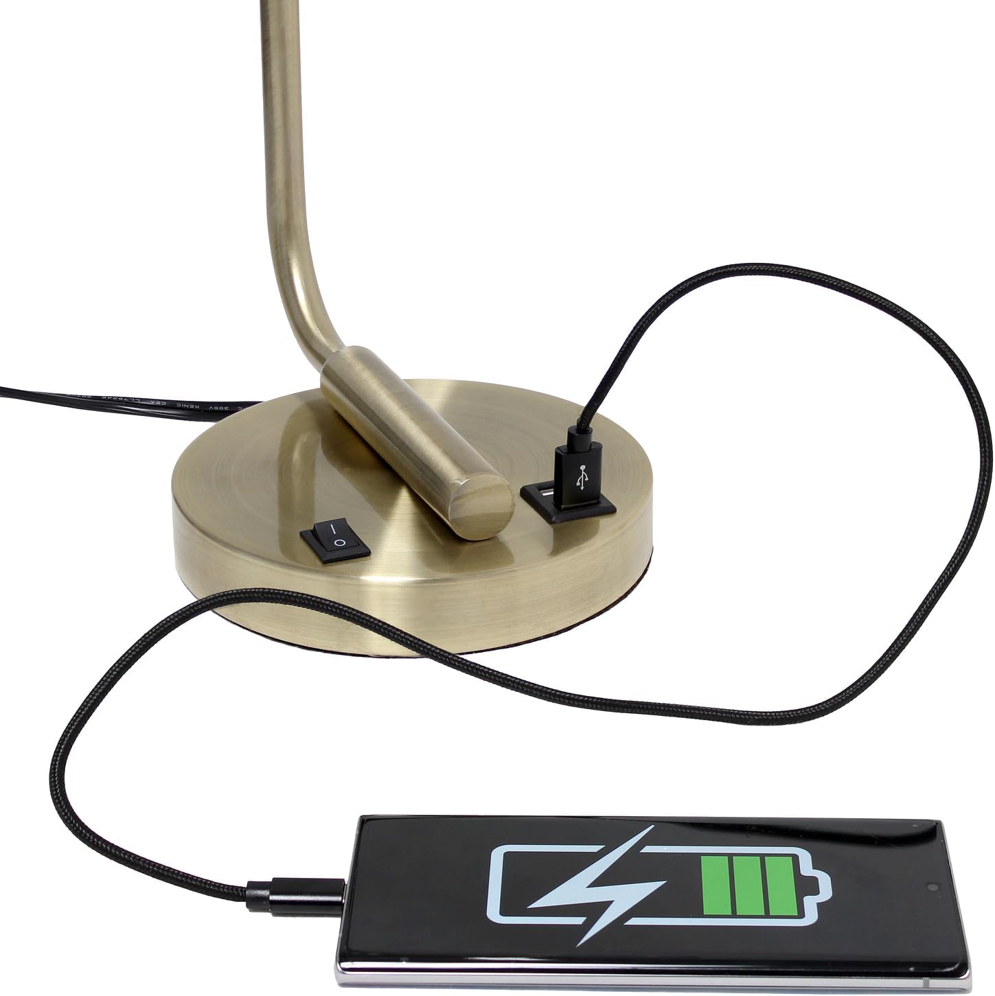 Simple Designs LD1066-BLK Bronson Lámpara de mesa de mesa de mesa de mesa de hierro industrial estilo antiguo con 2 puertos de carga USB duales y