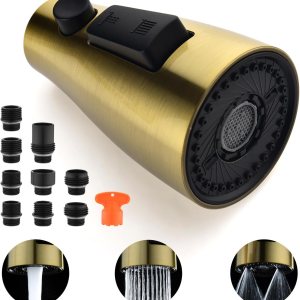 Cabezal de repuesto para grifo de cocina, 3 funciones (corrientepulverizaciónhoja de agua) Boquilla rociadora con válvula de retención, 1.8 GPM, 9 Cabezal de repuesto para grifo de cocina, 3 funciones (corrientepulverizaciónhoja de agua) Boquilla rociadora con válvula de retención, 1.8 GPM, 9