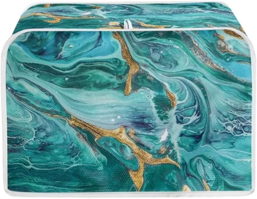 Cubierta para tostadora de mármol verde mar, 4 rebanadas, para hacer pan, bolsa organizadora de asador de cocina para electrodomésticos pequeños,