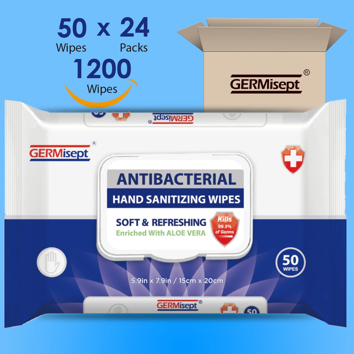 Germisept Toallitas desinfectantes antibacterianas para manos a granel (50 unidades x 24 paquetes  1200 toallitas))