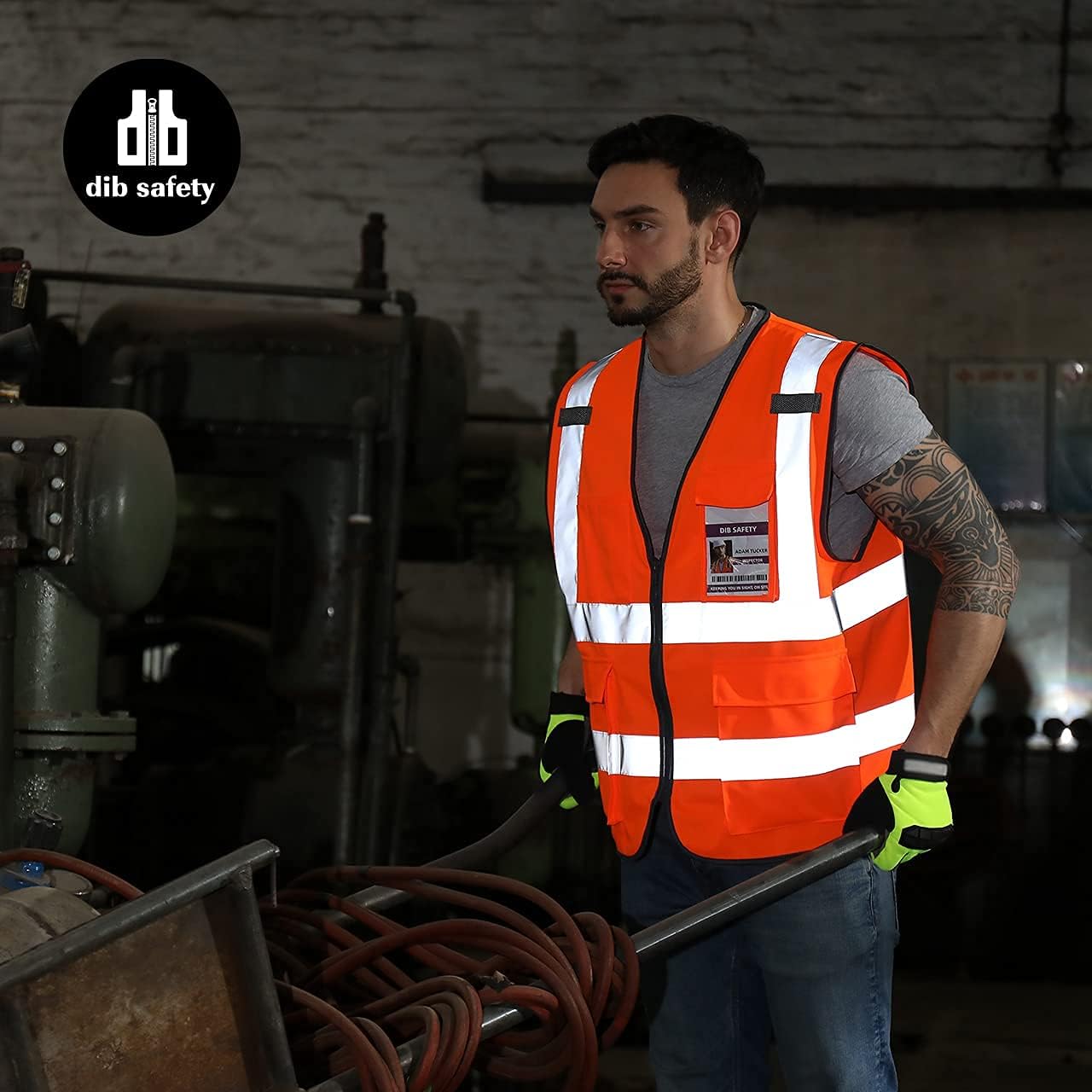 Chaleco de seguridad reflectante de alta visibilidad, clase 2 ANSI, con bolsillos y cremallera, ideal para trabajo en la construcción, de alta