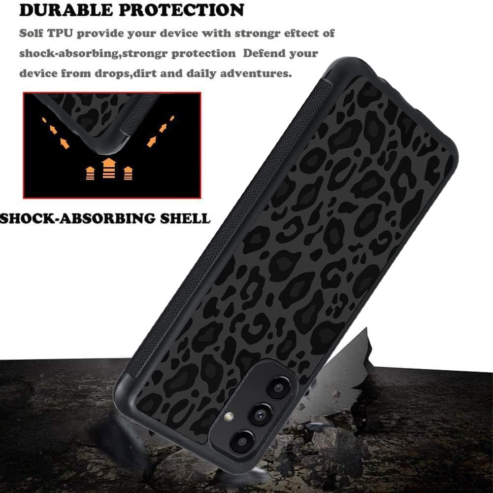 KANGHAR Funda compatible con Galaxy A14 5G, diseño de leopardo negro, textura de neumático antideslizante, a prueba de golpes, funda protectora de