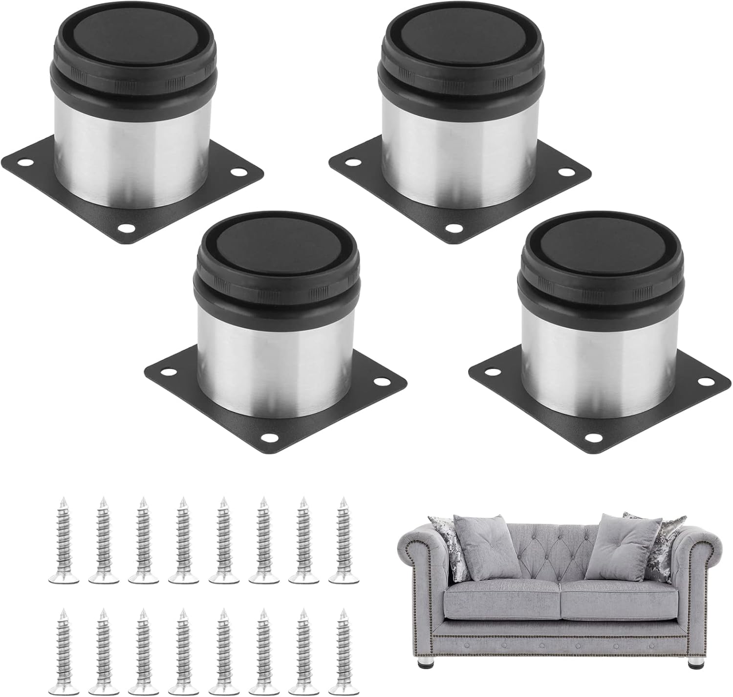 Qjaiune Patas ajustables para muebles de 2.4 pulgadas  2.362 in, juego de 4, patas redondas de metal de acero inoxidable de 2 pulgadas de diámetro,
