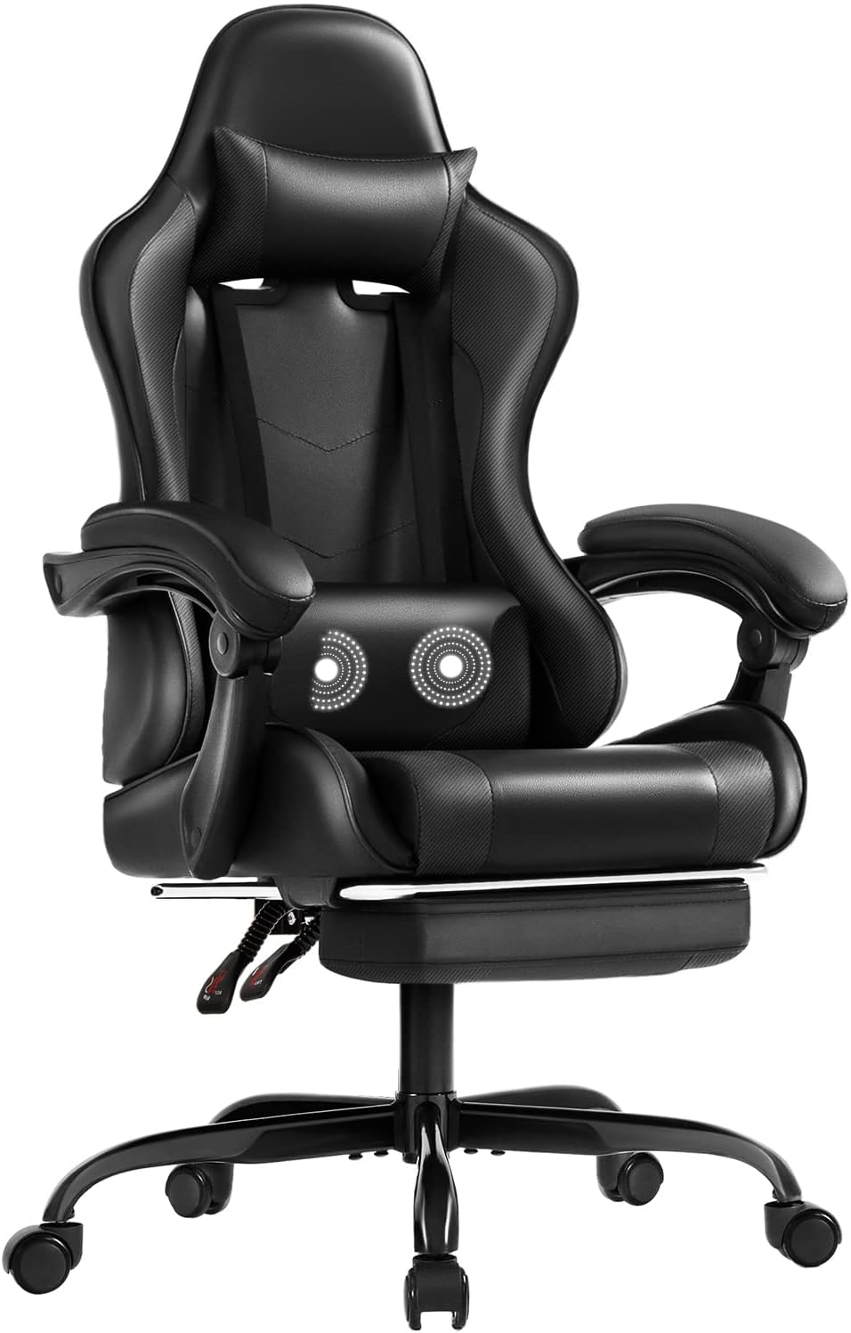 Shahoo Silla de juegos con reposapiés y soporte lumbar de masaje, asiento de carreras de video ajustable en altura con giro de 360 y reposacabezas