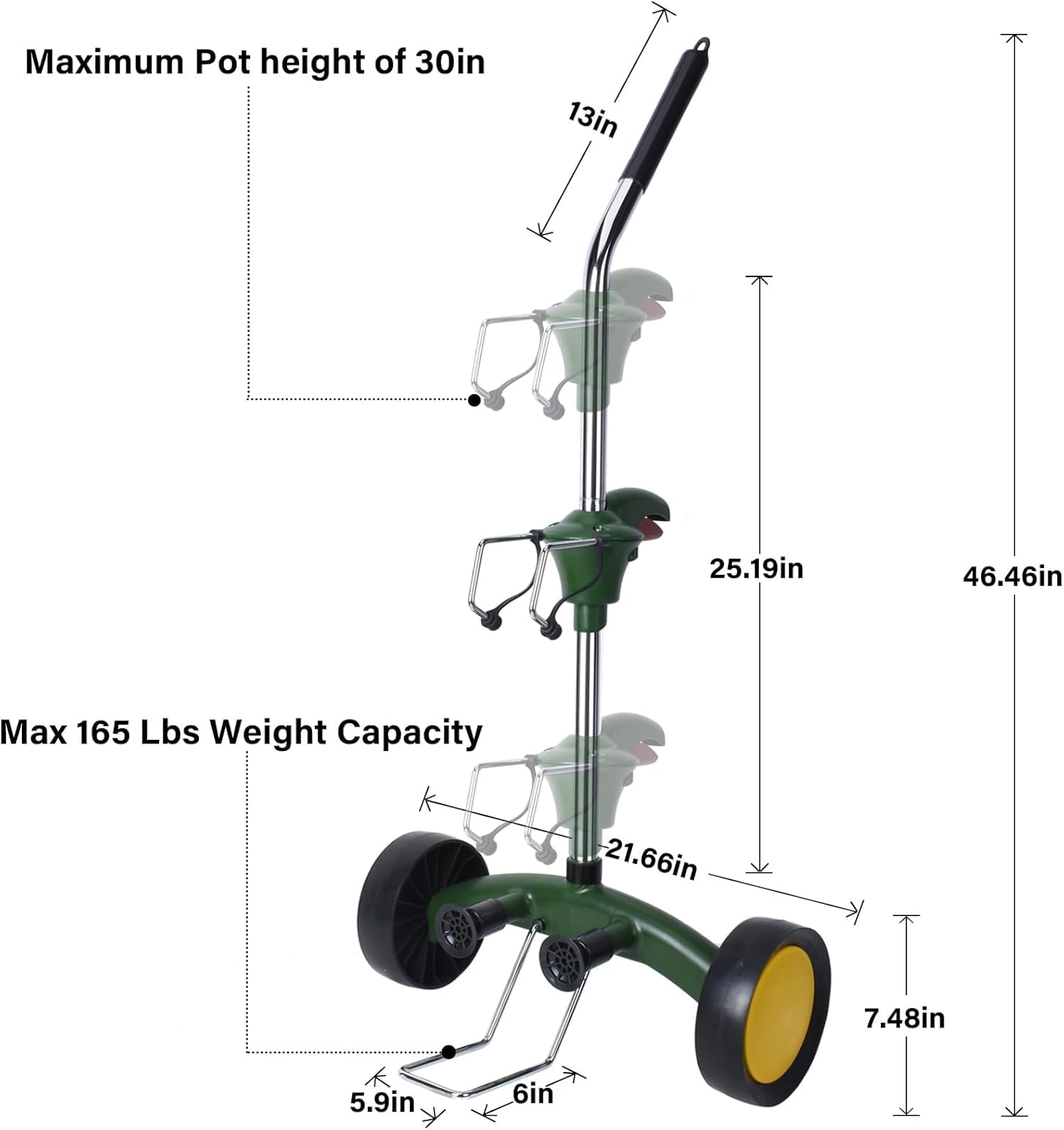 EZwoks Carrito de plantas con ruedas resistente, rodillos de brazo de agarre ajustables para plantas al aire libre, se adapta a macetas de 8 a 30