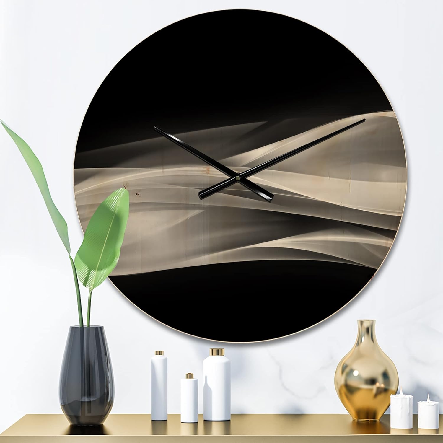 DesignQ Reloj de pared de madera moderno con diseño de fractal brillante sobre negro, grande, decorativo, moderno, reloj de pared de gran tamaño