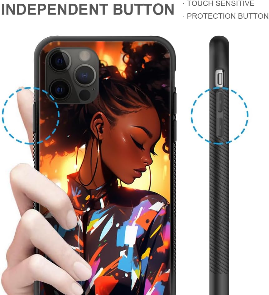 Funda compatible con iPhone 12, funda de niña negra afroamericana para iPhone 12 Pro, fundas para hombres y mujeres, diseño de patrón de regalo, a